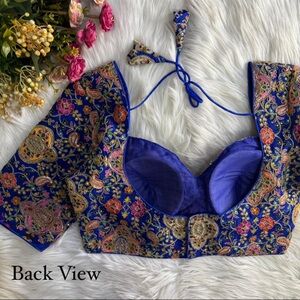 Floral Embroidered Blue sari Blouse